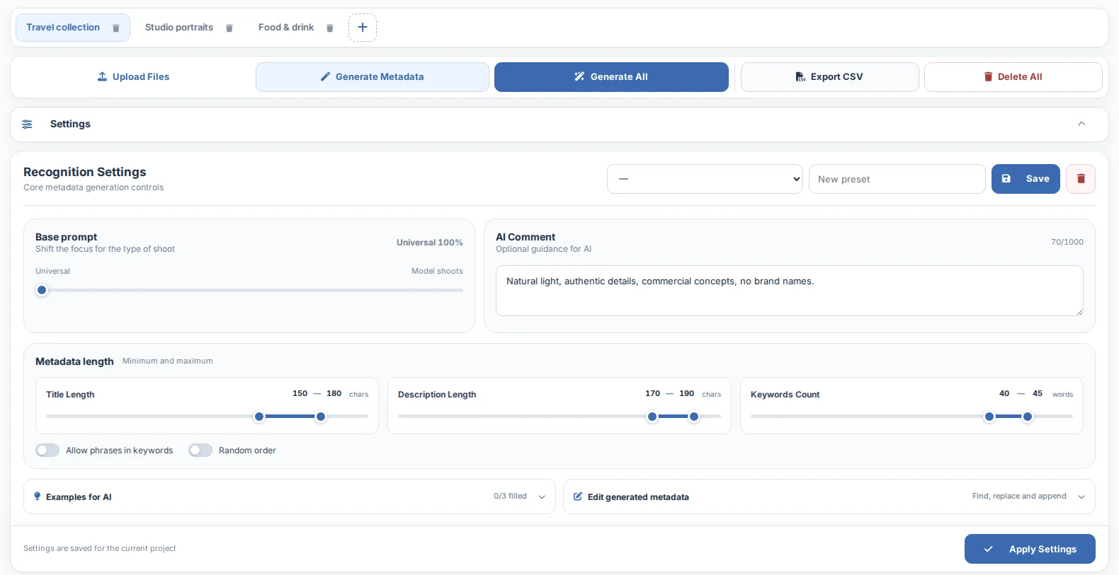 Панель гибких настроек AI в интерфейсе StockerBot